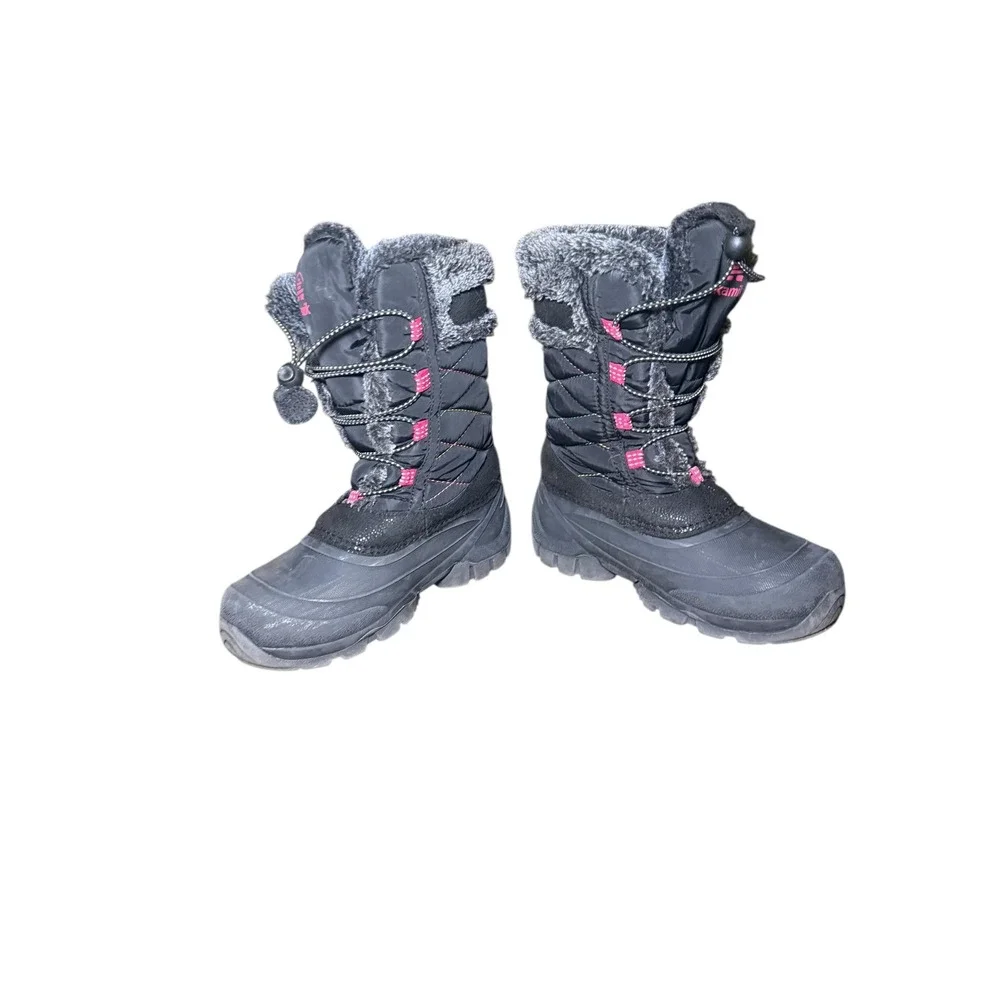 Kamik Kids Waterproof Snow Boots Black Pink Quilted‎ Fur Trim Size 2